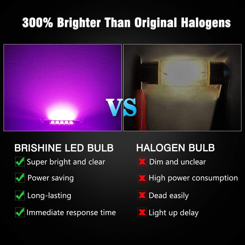 BRISHINE 578 211-2 LED Bulbs, Super Bright Purple 2835 Chipsets Canbus Error Free 41MM 42MM 1.72â€ Festoon 212-2 569 LED Bulbs for Car Dome Map Door Courtesy License Plate Lights(Pack of 4) - Image 3